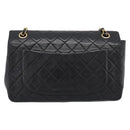CHANEL Double Flap Chain Matelasse Bag Lamb Skin Black Gold CC Auth yk20805SAM-3