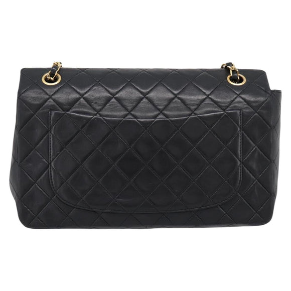 CHANEL Double Flap Chain Matelasse Bag Lamb Skin Black Gold CC Auth yk20805SAM