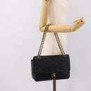 CHANEL Double Flap Chain Matelasse Bag Lamb Skin Black Gold CC Auth yk20805SAM-30