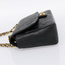 CHANEL Double Flap Chain Matelasse Bag Lamb Skin Black Gold CC Auth yk20805SAM-4