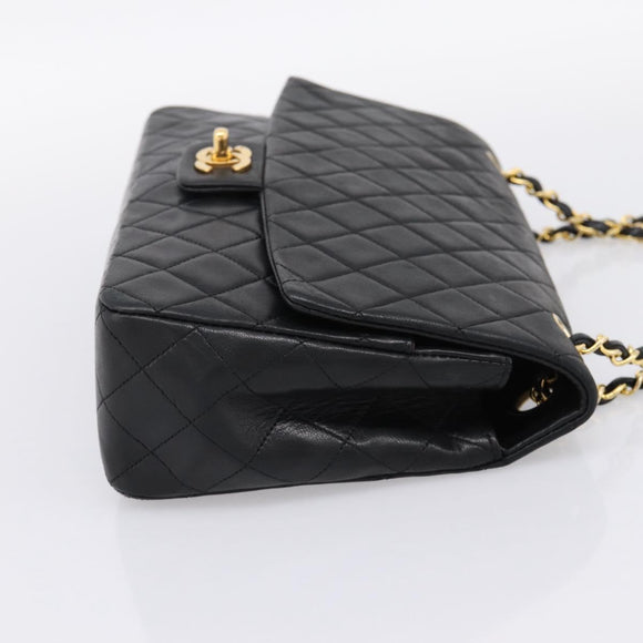 CHANEL Double Flap Chain Matelasse Bag Lamb Skin Black Gold CC Auth yk20805SAM