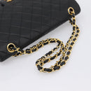 CHANEL Double Flap Chain Matelasse Bag Lamb Skin Black Gold CC Auth yk20805SAM-7