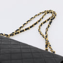 CHANEL Double Flap Chain Matelasse Bag Lamb Skin Black Gold CC Auth yk20805SAM-8
