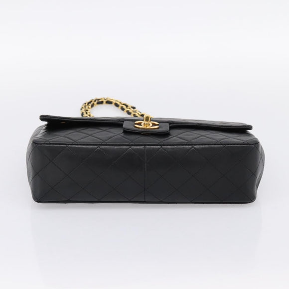 CHANEL Double Flap Chain Matelasse Bag Lamb Skin Black Gold CC Auth yk20805SAM