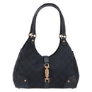 GUCCI GG Canvas Jackie Hand Bag Leather Black 124409 Auth yk20807V-13