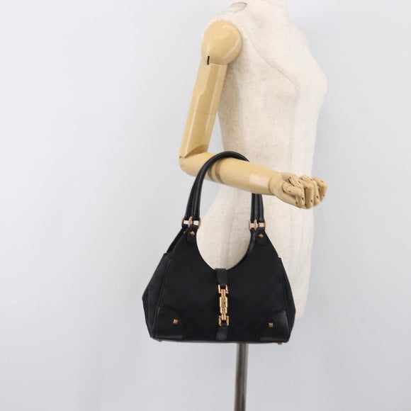 GUCCI GG Canvas Jackie Hand Bag Leather Black 124409 Auth yk20807V