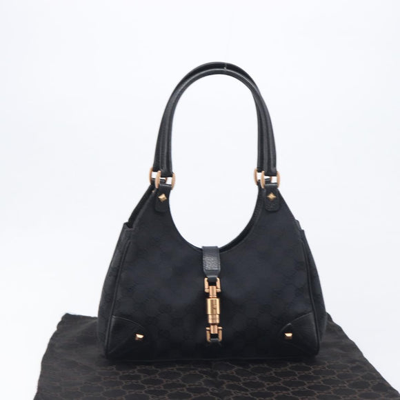 GUCCI GG Canvas Jackie Hand Bag Leather Black 124409 Auth yk20807V