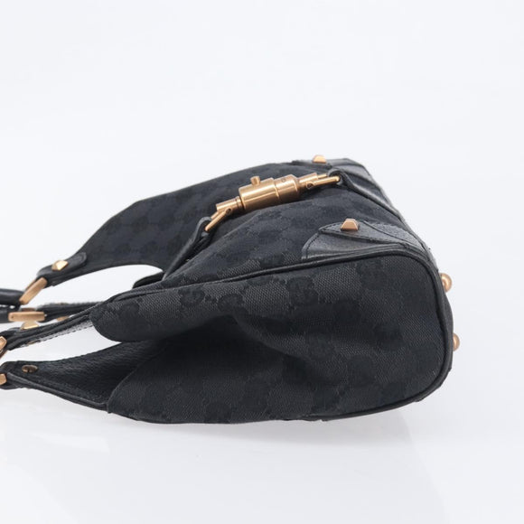 GUCCI GG Canvas Jackie Hand Bag Leather Black 124409 Auth yk20807V