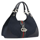 GUCCI GG Canvas Web Sherry Line Hand Bag Black Gold 130995 Auth yk20808SAV-1