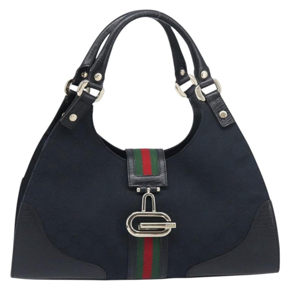 GUCCI GG Canvas Web Sherry Line Hand Bag Black Gold 130995 Auth yk20808SAV