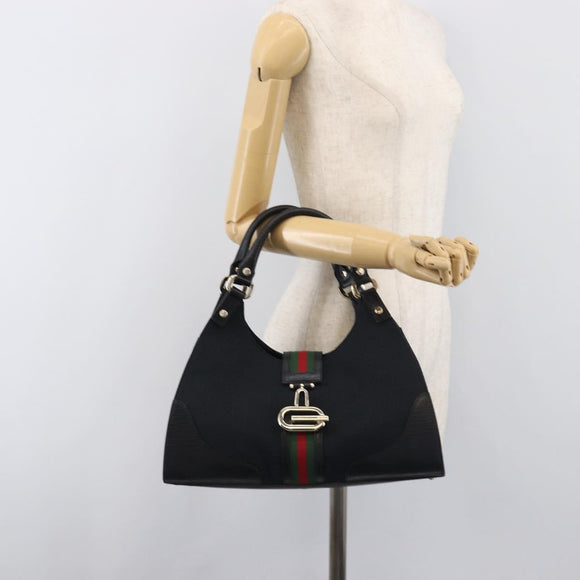 GUCCI GG Canvas Web Sherry Line Hand Bag Black Gold 130995 Auth yk20808SAV
