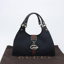 GUCCI GG Canvas Web Sherry Line Hand Bag Black Gold 130995 Auth yk20808SAV-12