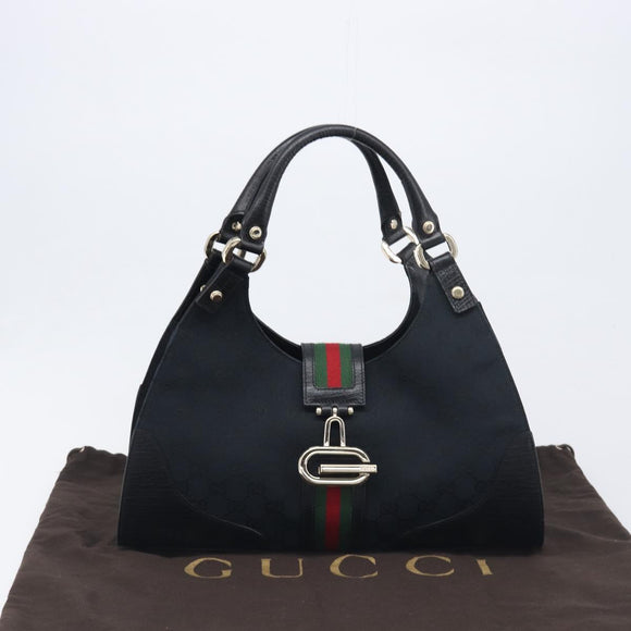 GUCCI GG Canvas Web Sherry Line Hand Bag Black Gold 130995 Auth yk20808SAV