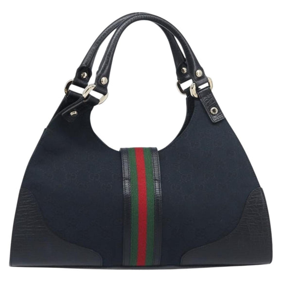 GUCCI GG Canvas Web Sherry Line Hand Bag Black Gold 130995 Auth yk20808SAV