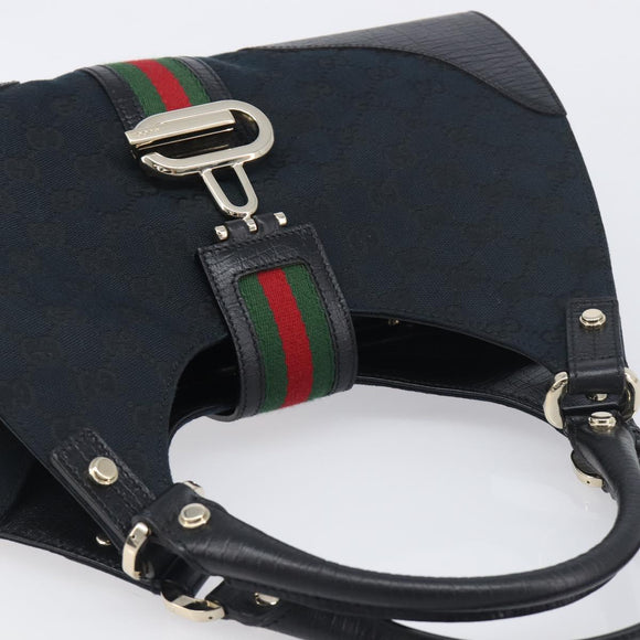 GUCCI GG Canvas Web Sherry Line Hand Bag Black Gold 130995 Auth yk20808SAV