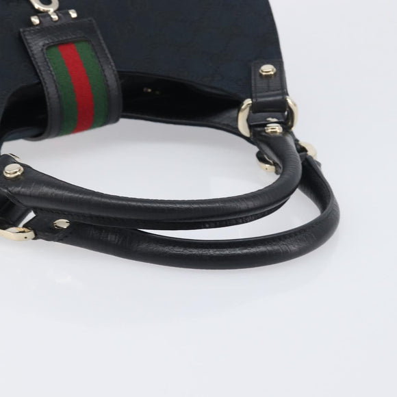 GUCCI GG Canvas Web Sherry Line Hand Bag Black Gold 130995 Auth yk20808SAV