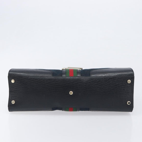 GUCCI GG Canvas Web Sherry Line Hand Bag Black Gold 130995 Auth yk20808SAV