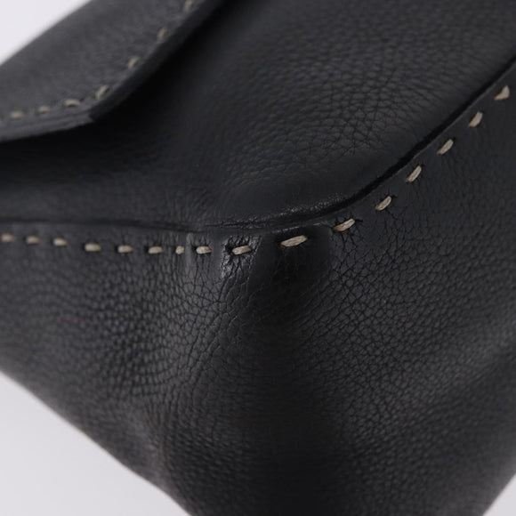 FENDI Selleria Mamma Baguette Shoulder Bag Leather Black Auth yk20809V