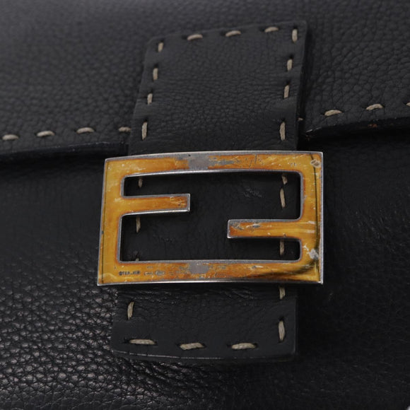 FENDI Selleria Mamma Baguette Shoulder Bag Leather Black Auth yk20809V
