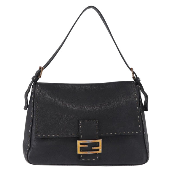 FENDI Selleria Mamma Baguette Shoulder Bag Leather Black Auth yk20809V