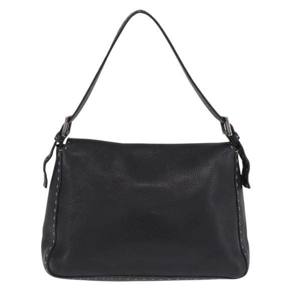 FENDI Selleria Mamma Baguette Shoulder Bag Leather Black Auth yk20809V