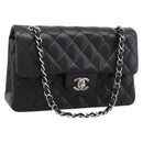 CHANEL Double Flap Chain Matelasse 23 Bag Lamb Skin Black Silver Auth yk20812SAM-1
