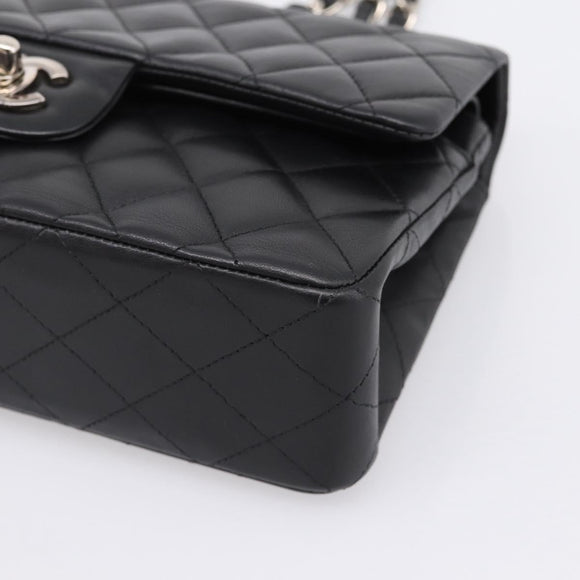 CHANEL Double Flap Chain Matelasse 23 Bag Lamb Skin Black Silver Auth yk20812SAM