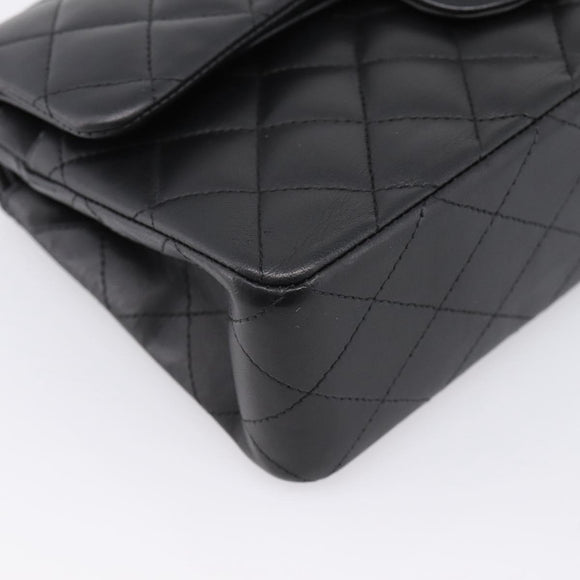 CHANEL Double Flap Chain Matelasse 23 Bag Lamb Skin Black Silver Auth yk20812SAM