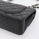 CHANEL Double Flap Chain Matelasse 23 Bag Lamb Skin Black Silver Auth yk20812SAM-12