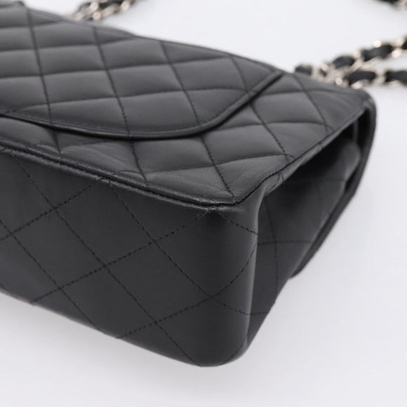 CHANEL Double Flap Chain Matelasse 23 Bag Lamb Skin Black Silver Auth yk20812SAM