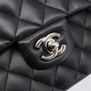 CHANEL Double Flap Chain Matelasse 23 Bag Lamb Skin Black Silver Auth yk20812SAM-14