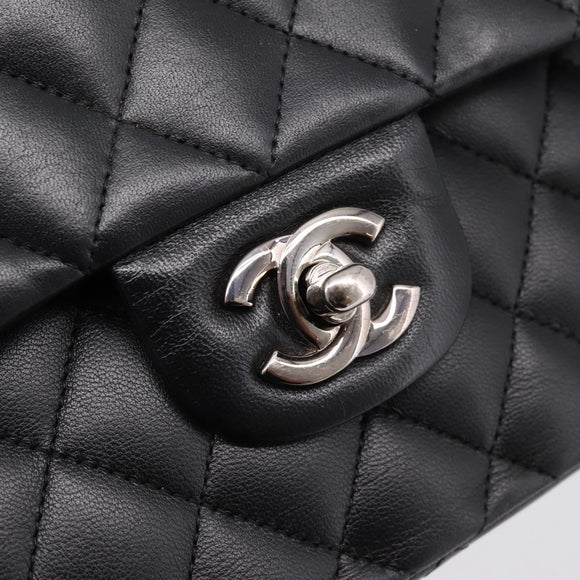 CHANEL Double Flap Chain Matelasse 23 Bag Lamb Skin Black Silver Auth yk20812SAM