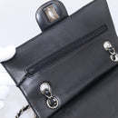 CHANEL Double Flap Chain Matelasse 23 Bag Lamb Skin Black Silver Auth yk20812SAM-15
