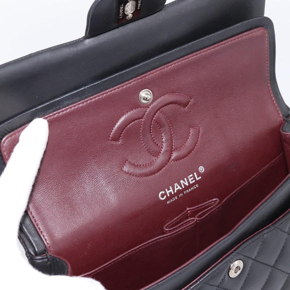 CHANEL Double Flap Chain Matelasse 23 Bag Lamb Skin Black Silver Auth yk20812SAM