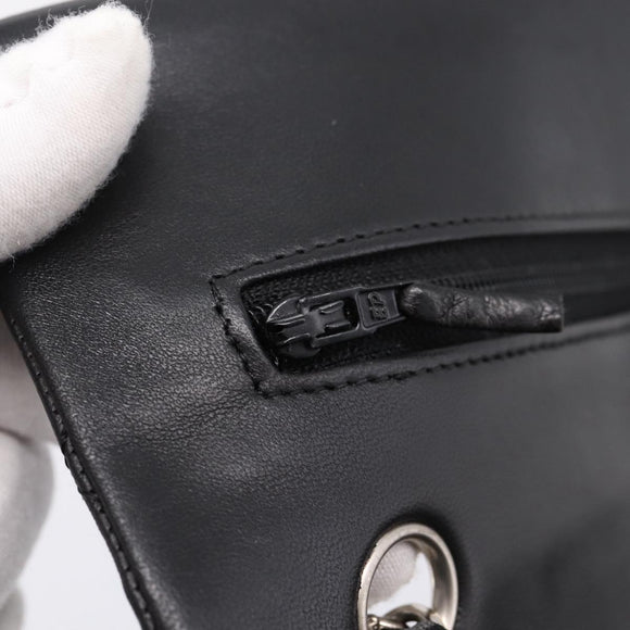 CHANEL Double Flap Chain Matelasse 23 Bag Lamb Skin Black Silver Auth yk20812SAM