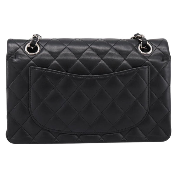 CHANEL Double Flap Chain Matelasse 23 Bag Lamb Skin Black Silver Auth yk20812SAM