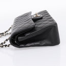 CHANEL Double Flap Chain Matelasse 23 Bag Lamb Skin Black Silver Auth yk20812SAM-4