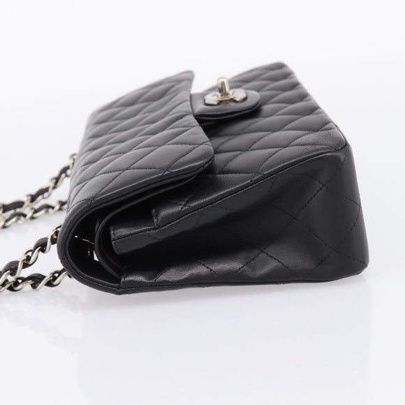 CHANEL Double Flap Chain Matelasse 23 Bag Lamb Skin Black Silver Auth yk20812SAM