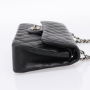 CHANEL Double Flap Chain Matelasse 23 Bag Lamb Skin Black Silver Auth yk20812SAM-5