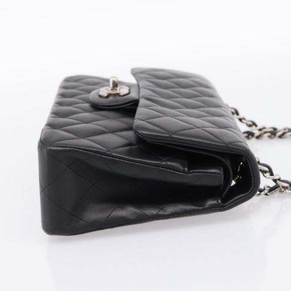 CHANEL Double Flap Chain Matelasse 23 Bag Lamb Skin Black Silver Auth yk20812SAM