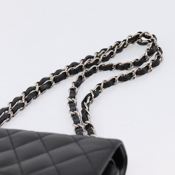 CHANEL Double Flap Chain Matelasse 23 Bag Lamb Skin Black Silver Auth yk20812SAM