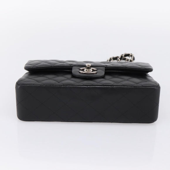 CHANEL Double Flap Chain Matelasse 23 Bag Lamb Skin Black Silver Auth yk20812SAM