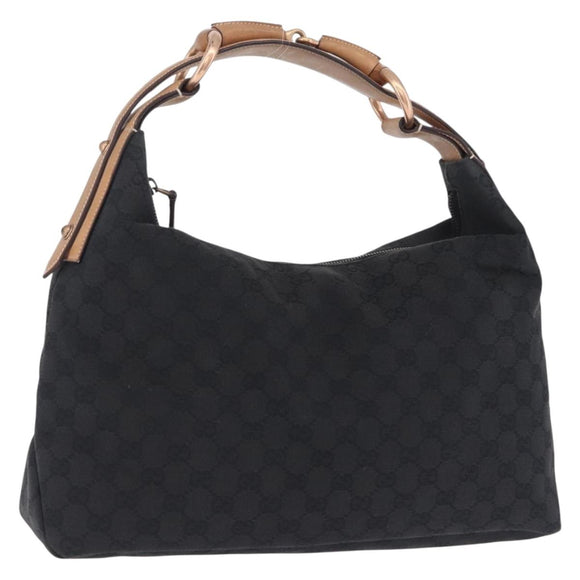 GUCCI GG Canvas Horsebit Shoulder Bag Black Gold 115867 Auth yk20814V