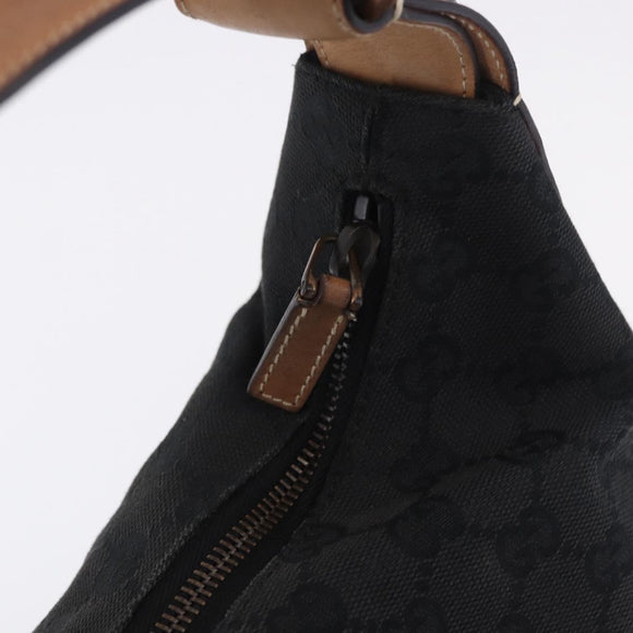 GUCCI GG Canvas Horsebit Shoulder Bag Black Gold 115867 Auth yk20814V
