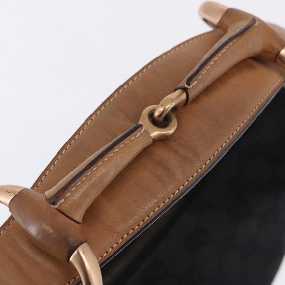 GUCCI GG Canvas Horsebit Shoulder Bag Black Gold 115867 Auth yk20814V