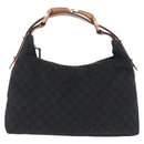 GUCCI GG Canvas Horsebit Shoulder Bag Black Gold 115867 Auth yk20814V-13
