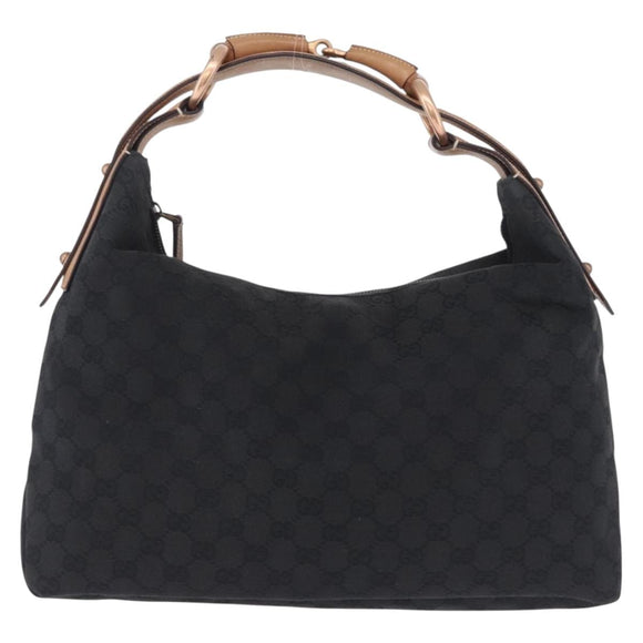 GUCCI GG Canvas Horsebit Shoulder Bag Black Gold 115867 Auth yk20814V