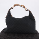 GUCCI GG Canvas Horsebit Shoulder Bag Black Gold 115867 Auth yk20814V-12