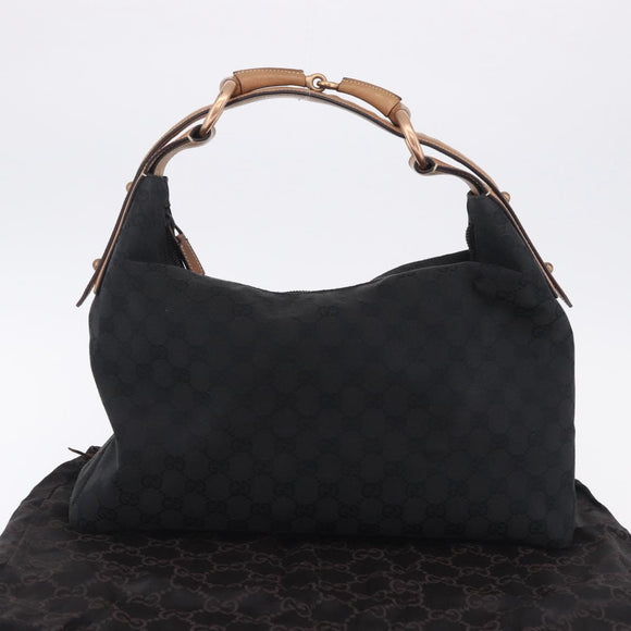 GUCCI GG Canvas Horsebit Shoulder Bag Black Gold 115867 Auth yk20814V