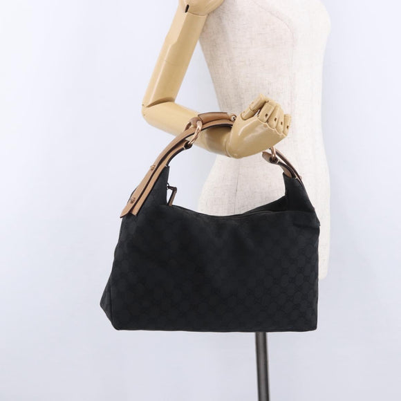 GUCCI GG Canvas Horsebit Shoulder Bag Black Gold 115867 Auth yk20814V